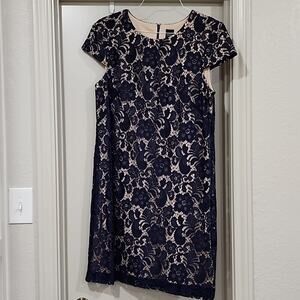 Saks Fifth Avenue Navy over Nude Lining Size 14 Dress